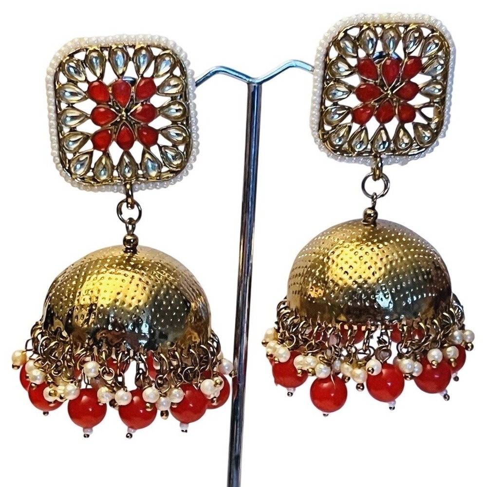 Byzantine Earrings Pierced dangle VTG‎ Pearl Cabochon Regal Statement Chandelier